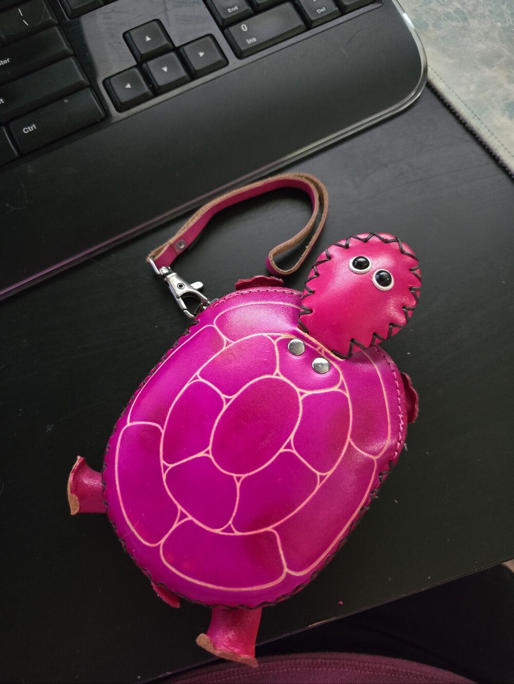 Bright Pink Turtle Wristlet Coin Purse